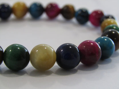 Colourful Tigers Eye (dyed) bracelet - 8mm