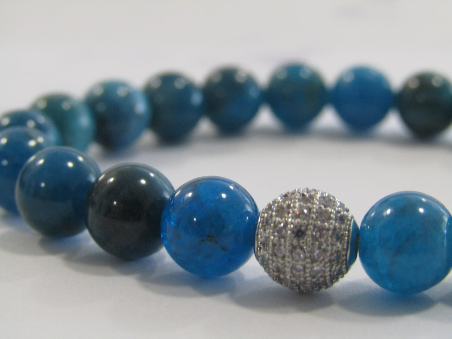 Grade A Apatite bracelet with Grade AAA Cubic Zirconia silver bead - 8mm