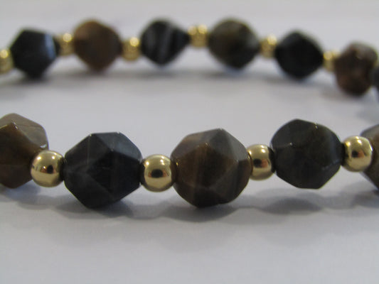 Petrified wood (star cut) bracelet with 24k gold plated spacer beads - 7-8mm