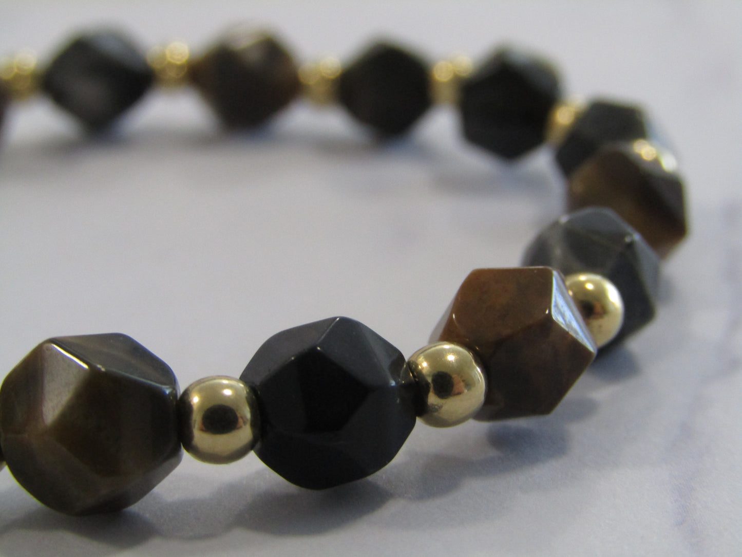 Petrified wood (star cut) bracelet with 24k gold plated spacer beads - 7-8mm