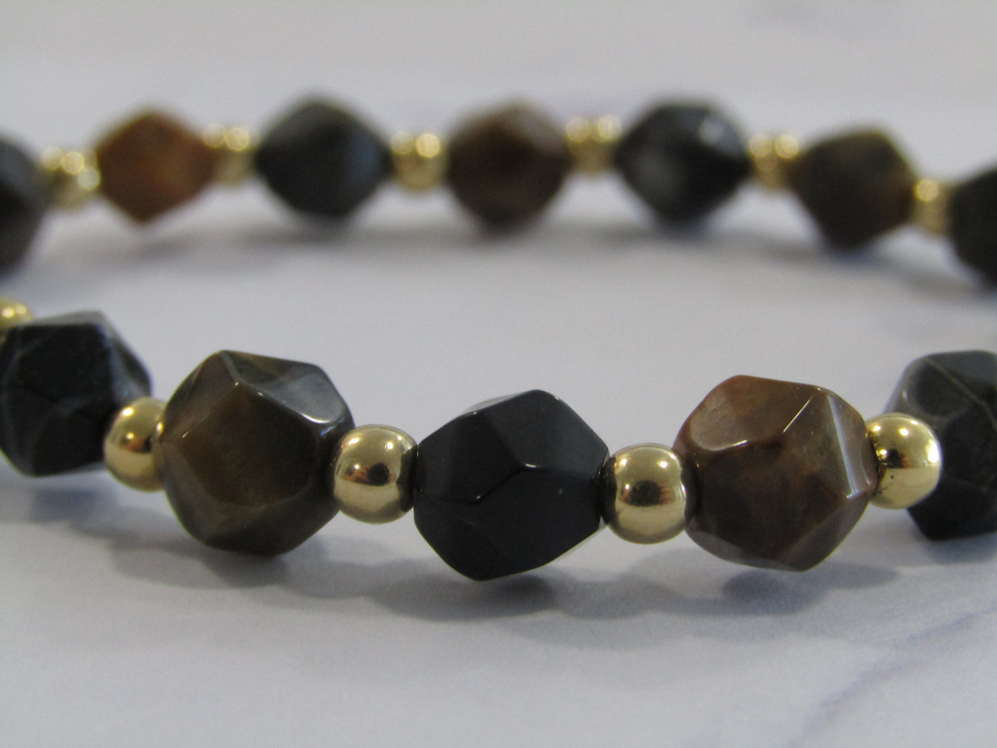 Petrified wood (star cut) bracelet with 24k gold plated spacer beads - 7-8mm