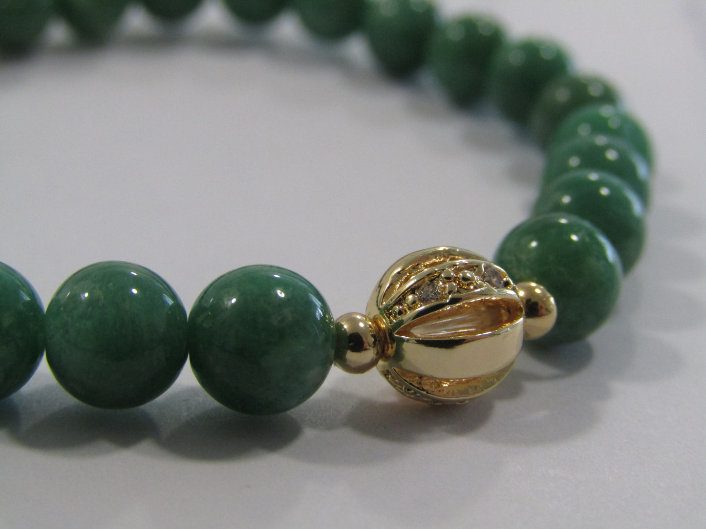 Soviet Amazonite bracelet with 18k gold plated Cubic Zirconia bead & 18k gold plated spacer beads (7 mm)