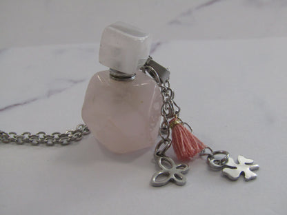 Pendant necklace crystal bottles for essential oils with stainless steel charms & chain