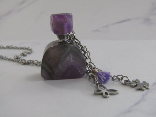 Pendant necklace crystal bottles for essential oils with stainless steel charms & chain