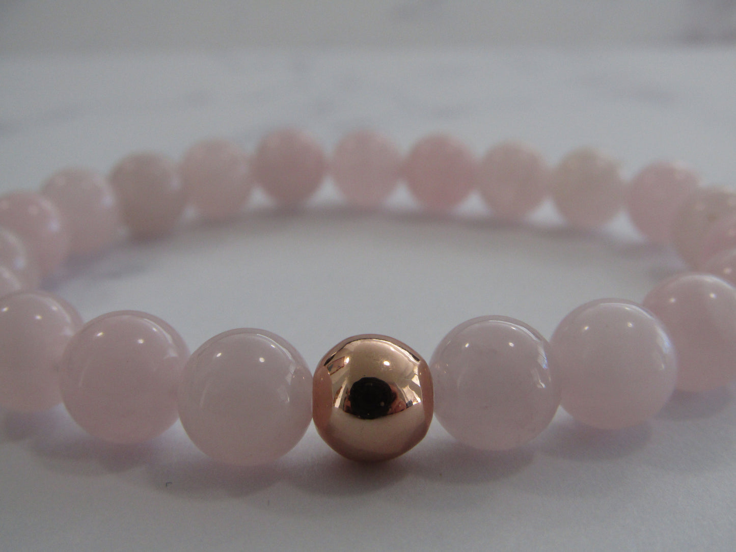 Grade A Madagascar Rose Quartz bracelet with 24k rose gold filled bead