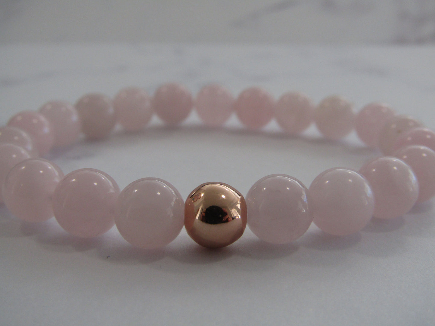 Grade A Madagascar Rose Quartz bracelet with 24k rose gold filled bead