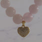 Madagascar Rose Quartz bracelet with 18k gold plated spacer beads and 18k gold plated Cubic Zirconia heart charm - 8mm