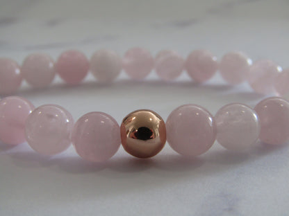 Grade AB Madagascar Rose Quartz with 24k rose gold plated bead