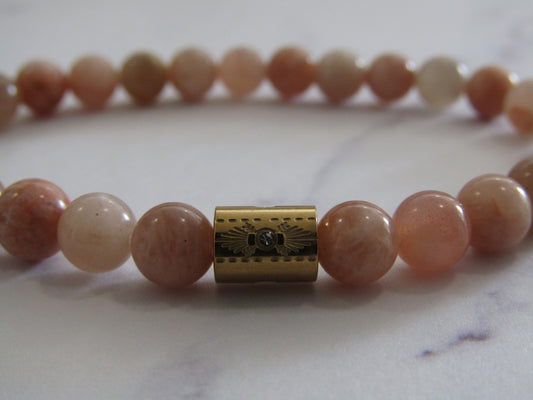 Moonstone and Sunstone bracelet with 18k gold plated Cubic Zirconia bead