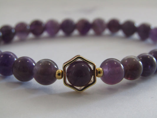 Grade B Amethyst with 18k gold plated hexagon frame