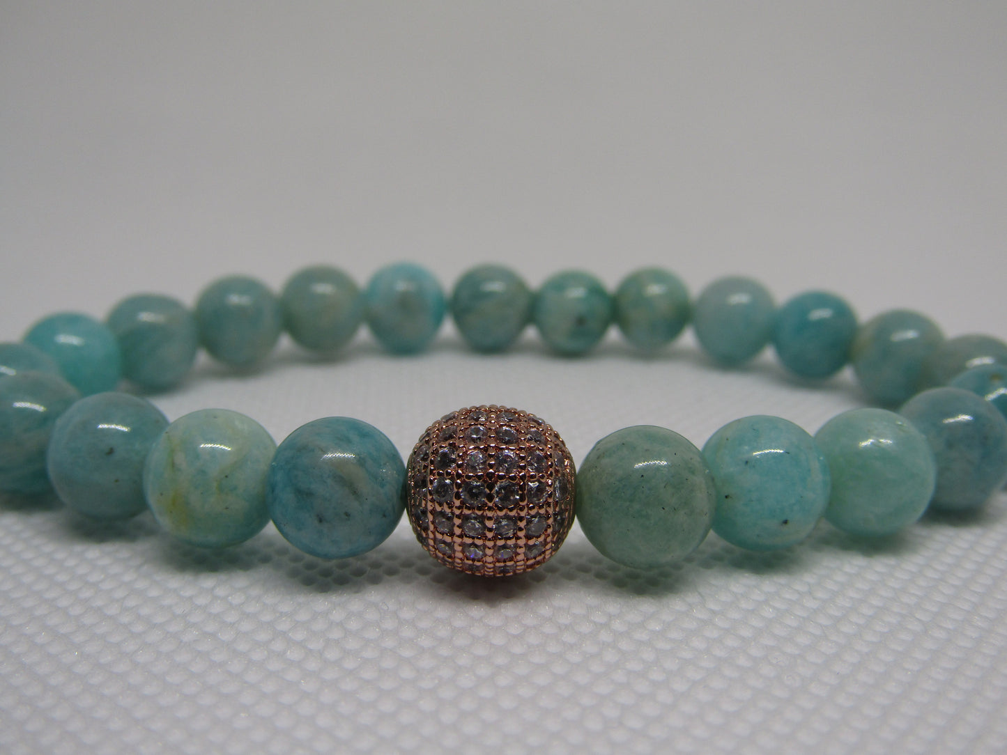 Grade A Amazonite (8mm) bracelet with Cubic Zirconia bead