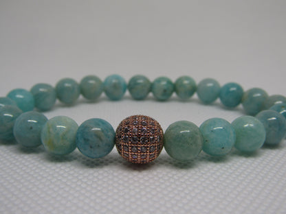 Grade A Amazonite (8mm) bracelet with Cubic Zirconia bead