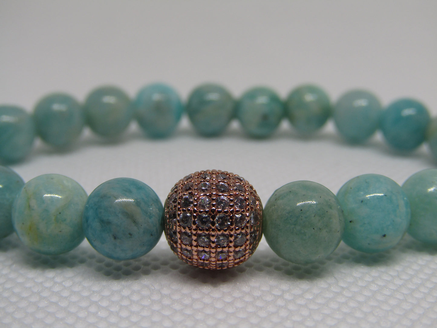 Grade A Amazonite (8mm) bracelet with Cubic Zirconia bead