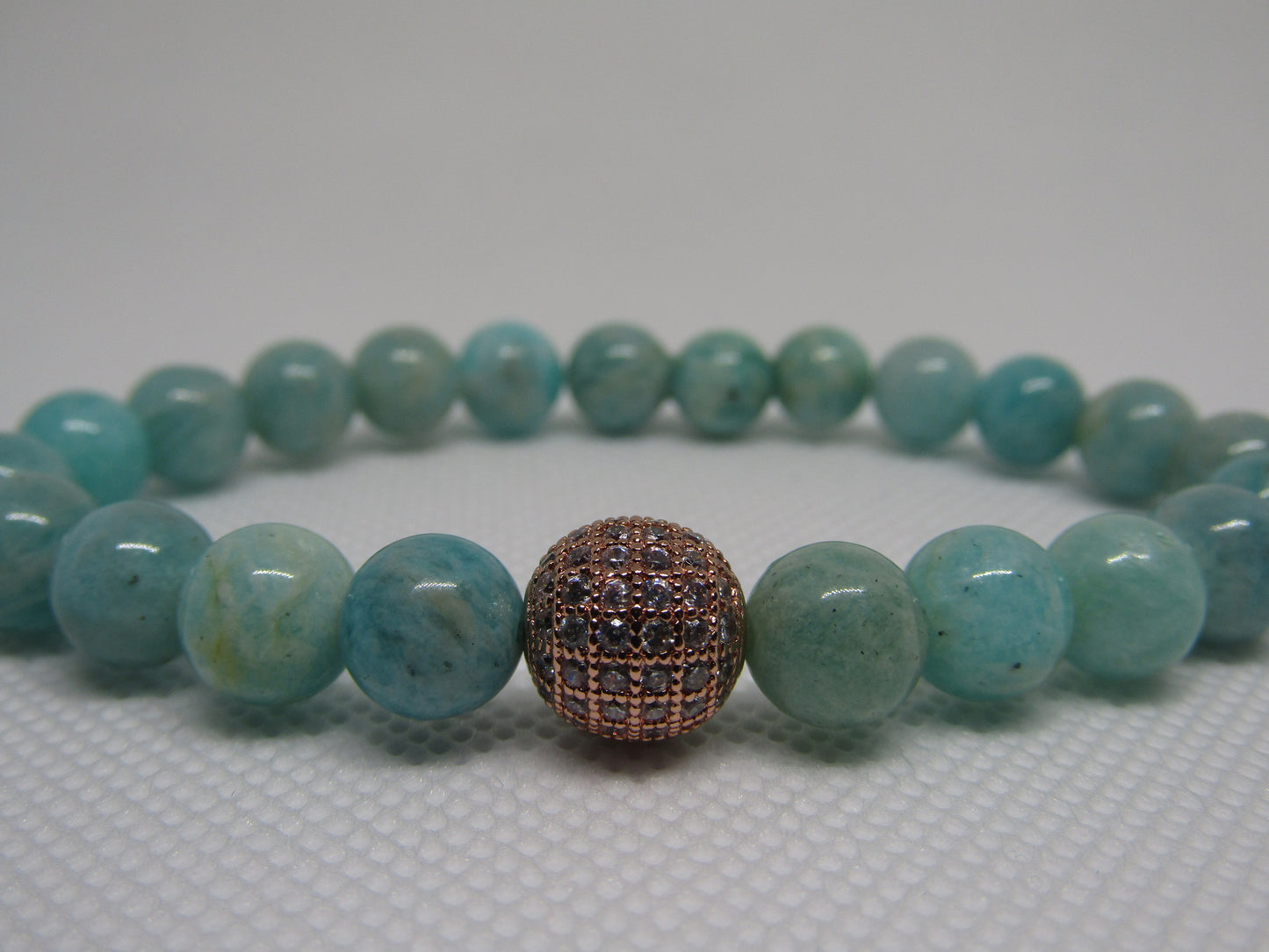 Grade A Amazonite (8mm) bracelet with Cubic Zirconia bead