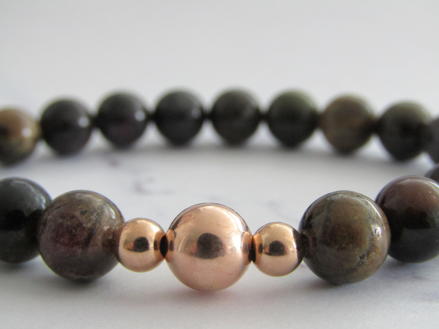 Grade A Tourmaline bracelet with rose gold filled beads - 8mm