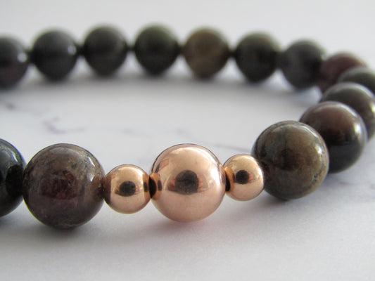 Grade A Tourmaline bracelet with rose gold filled beads - 8mm