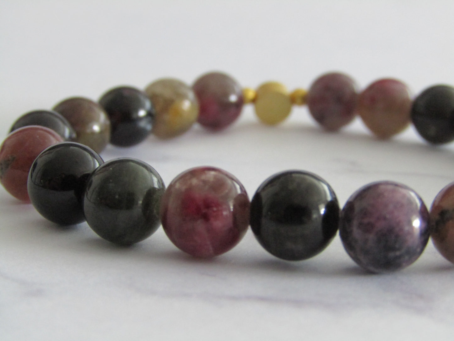 Grade A Tourmaline bracelet with 14k gold plated matte beads - 8mm