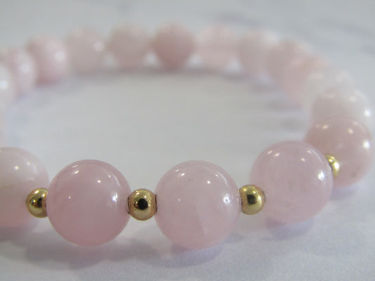 Grade AB Rose Quartz bracelet with 14k gold plated spacer beads - 8mm