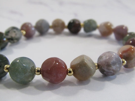 Jade six-sided celestial dice bracelet with 24k gold plated spacer beads - 8mm