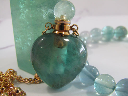 Gift Box - Fluorite Essential Oil Heart Pendant with 18k Gold Plated Chain