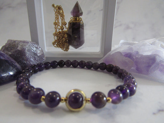 Gift Box - Amethyst Essential Oil Pendant with 18k Gold Plated Chain