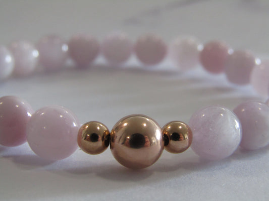 Grade A Kunzite (8mm) bracelet with rose gold filled beads