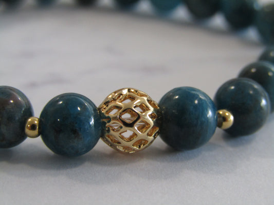 Grade A Apatite bracelet with 18k gold plated bead and 24k gold plated spacer beads