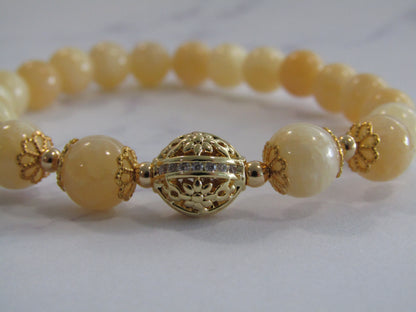 Honey Lemon Jade (8mm) bracelet with 18k gold plated Cubic Zirconia Bead