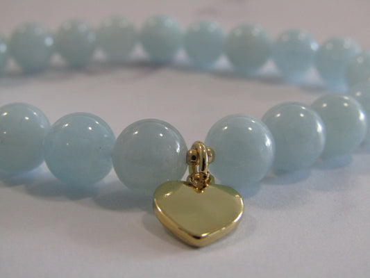 Aquamarine bracelet with 18k gold plated charm