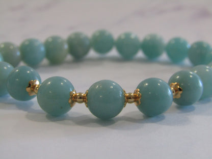 Grade A+ Amazonite bracelet with 18k gold plated caps and 24k gold plated beads